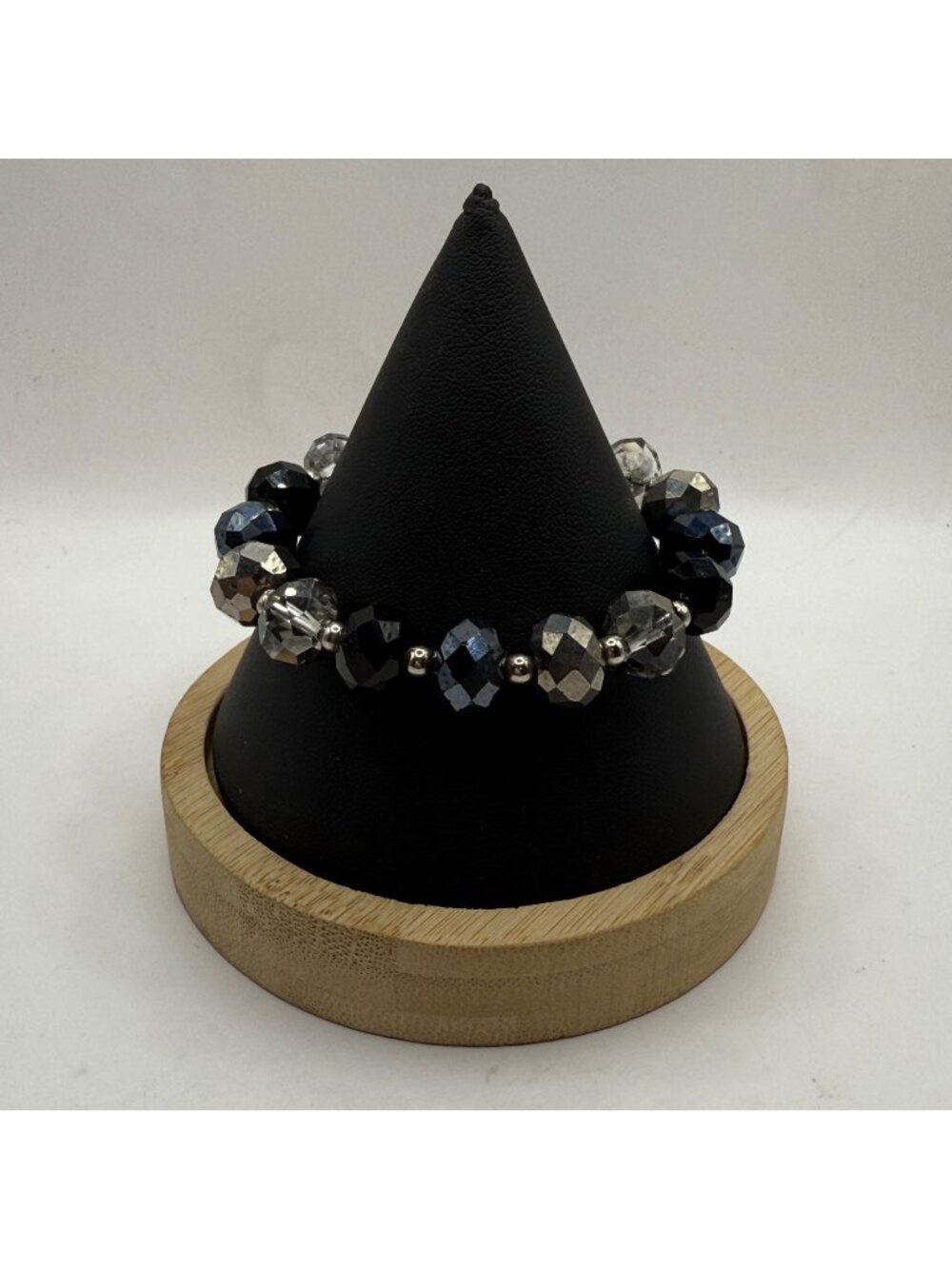 Faceted Crystal Black Metallic Bead Stretch Bracelet Gothic Grunge Whimsigoth